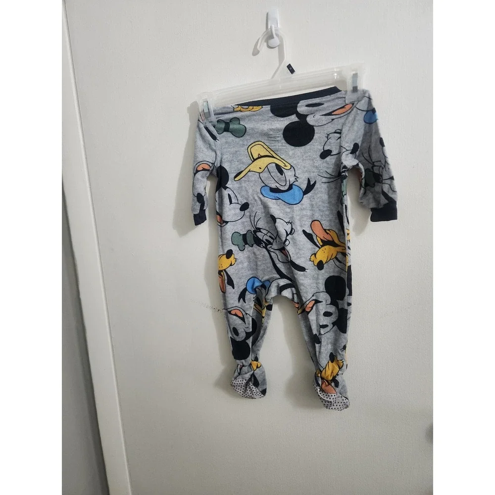 Disney Junior Mickey Mouse Pluto Donald Duck Footed Sleeper Pajamas 12M Gray
